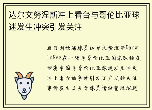 达尔文努涅斯冲上看台与哥伦比亚球迷发生冲突引发关注